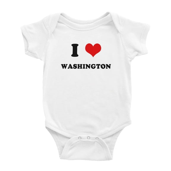 I Heart Washington US States Love Funny Baby Rompers Baby Clothes (White, 0-3 Months)