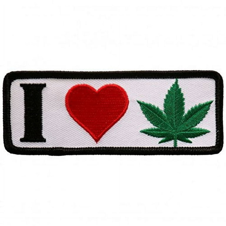 I Heart Weed Iron on Patches - Embroidered Artwork Sew on Applique Patch, 4 x 2