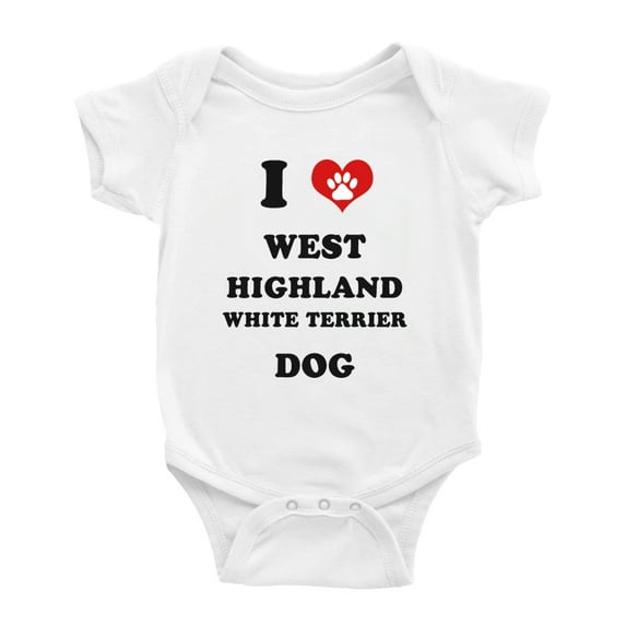 I Heart West Highland White Terrier Dog Funny Cute Baby Romper (White, 12-18 Months)