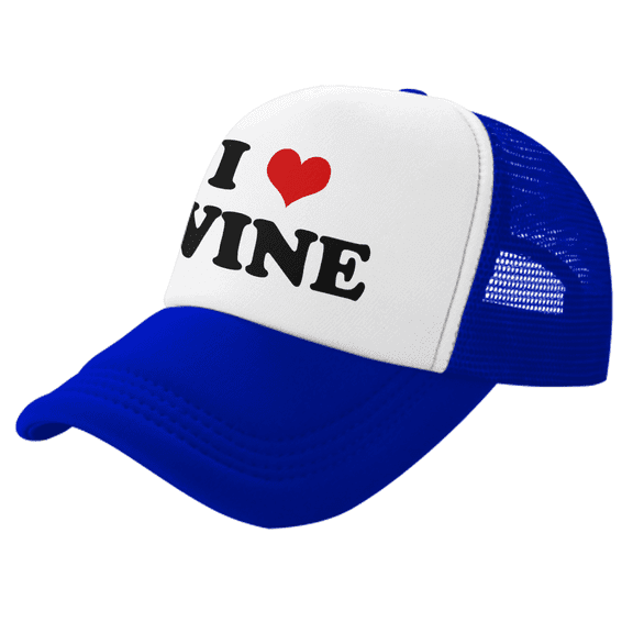 I Heart Wine Love Food Funny Trucker Hat Mesh Cap Unisex Blue