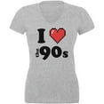 thumbnail image 1 of I Heart the 90s Juniors V-Neck T Shirt Heather LG, 1 of 1