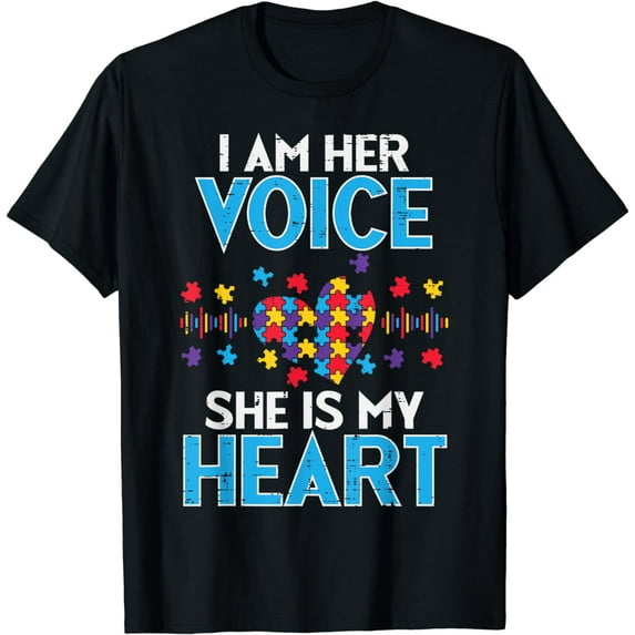 I Her Voice She My Heart Autism Awareness Mom Dad Men Women T-Shirt