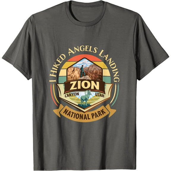 I Hiked Angels Landing Zion Retro Vintage Sunset Design Unisex T-Shirt for Men Women Kids Toddler,Charcoal Color,Size YXS