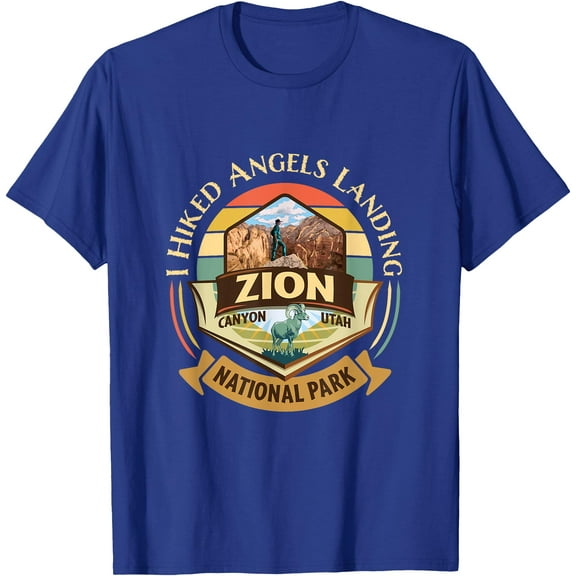 I Hiked Angels Landing Zion Retro Vintage Sunset Design Unisex T-Shirt for Men Women Kids Toddler,Royal Blue Color,Size L