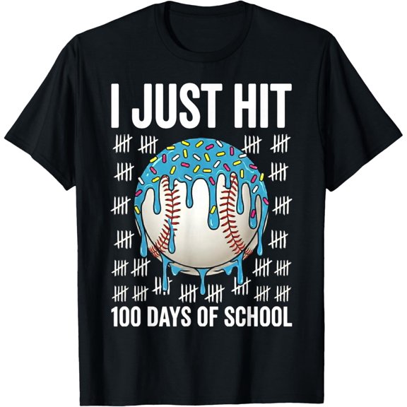 I Hit 100 Days of School Baseball Ice Cram Drip 100th Adult T-shirt