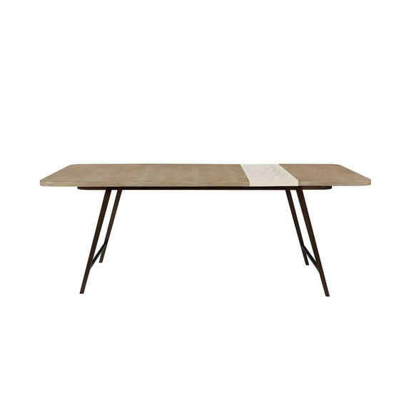 I Home Furnishings Elements Assyemtrical Stone Slab Dining Table In Toffee Finish