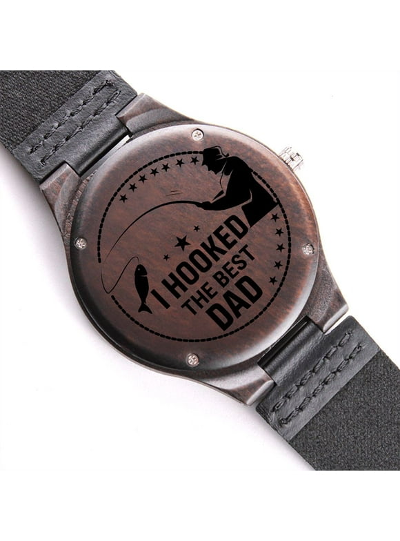 I Hooked The Best Dad Gift For Father Engraved Wooden Watch