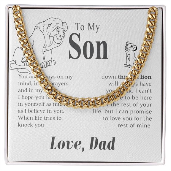 I Hope You Believe In Yourself This Old Lion Dad Gift For Son Cuban Link Chain Necklace, Cuban Link Chain, Stainless Steel or Yellow Gold, Message Card & Gift Box
