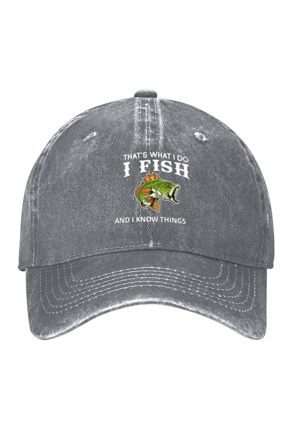 That's What I Do I Fish,And I Know Things Print Vintage Wash Dad Hat Adjustable Curved Brim Baseball Cap,Casual Outdoor Sports Fishing Cap for Men and Women