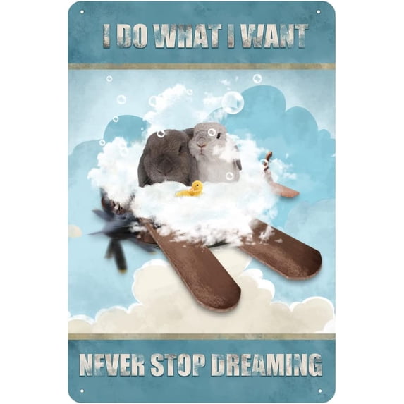 I Do What I Want,Never Stop Dreaming,Rabbits Vintage Tin Sign Animal Wall Art Inspirational Quote Sign for Bedroom Living Room Bathroom Metal Sign 5.5x8 Inch