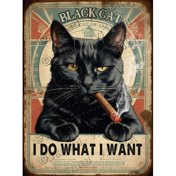 I Do What I Want Smoking Black Cat Retro Aluminum Sign Funny Whimsical Animal Art 5.5x8 IN Vintage Metal Tin Sign Cat Gifts Black Cat Kitchen Decor Cat Bathroom Wall Art for Cafes