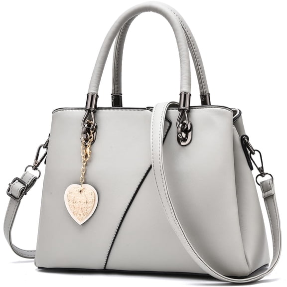 I IHAYNER Womens Leather Handbags Purse Top-handle Bags Contrast Color Stitching Totes Satchel Shoulder Bag for Ladies (Pure White)