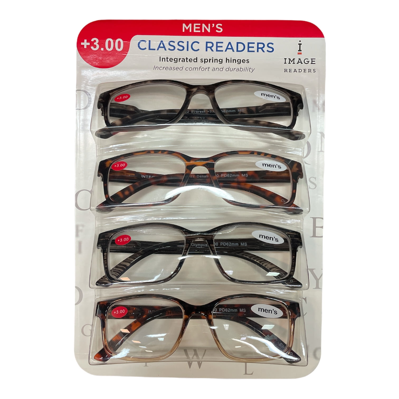 I.Image Men's Classic Readers, Spring Hinges, Plastic Frame (+3.00