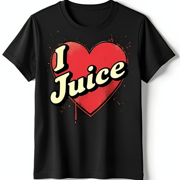 I Juice Heart Graphic Black T-Shirt Casual Look Fun Design