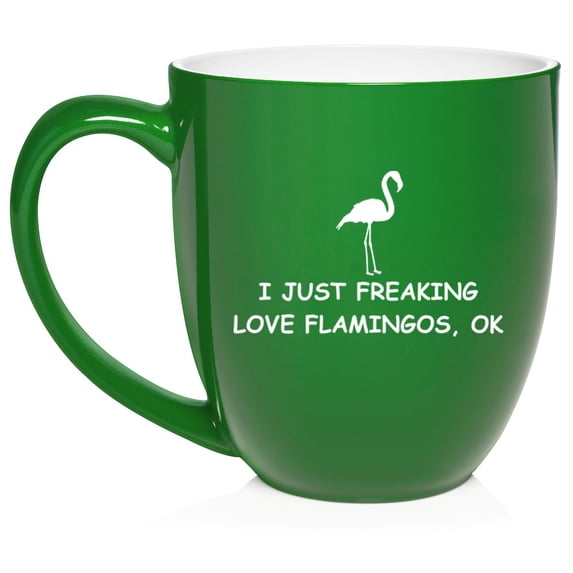 I Just Freaking Love Flamingos Funny Ceramic Coffee Mug Tea Cup Gift for Her, Him, Friend, Coworker, Wife, Husband (16oz Green)