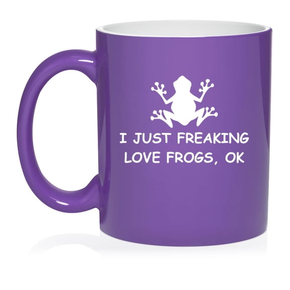 I Just Freaking Love Frogs Funny Ceramic Coffee Mug Tea Cup Gift for Her, Him, Friend, Coworker, Wife, Husband (11oz Purple)