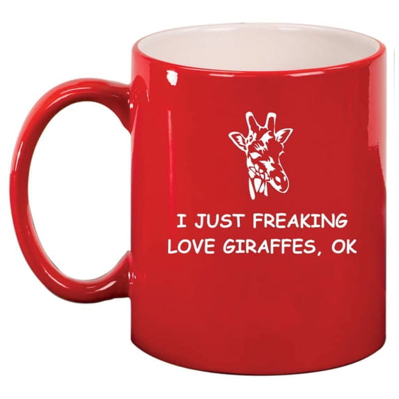 I Just Freaking Love Giraffes Funny Ceramic Coffee Mug Tea Cup Gift (11oz Red)