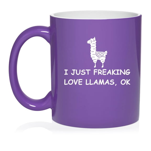 I Just Freaking Love Llamas Funny Ceramic Coffee Mug Tea Cup Gift for Her, Him, Friend, Coworker, Wife, Husband (11oz Purple)