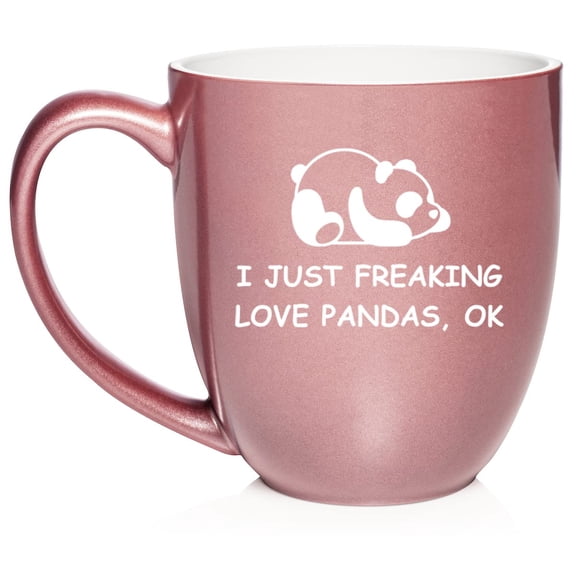 I Just Freaking Love Pandas Funny Ceramic Coffee Mug Tea Cup Gift (16oz Rose Gold)