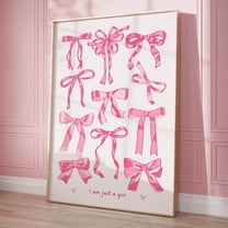 I Am Just A Girl Pink Wall Art Trendy Bow Print, Inspirational Quotes Print Coquette Room Decor, Girly Aesthetic Wall Art Pink Dorm Decor Wall Art, Modern Wall Decor, 8x12 UNFRAMED