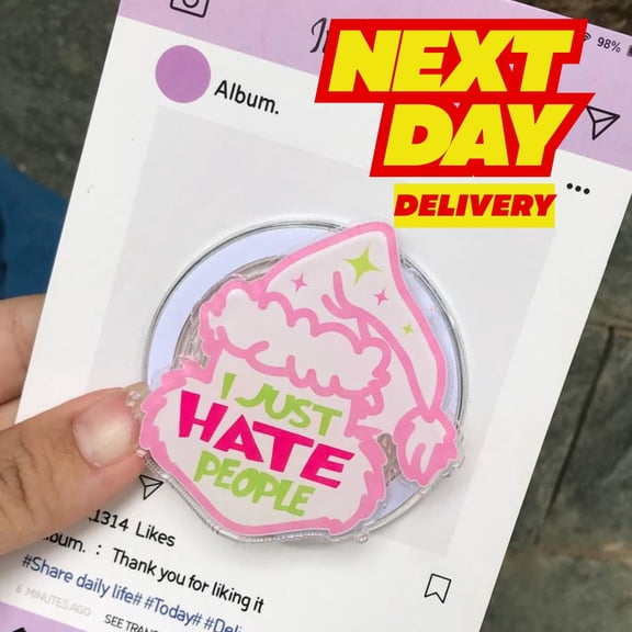 I Just Hate People MagSafe Phone Grip: Funny Quote Magnetic Phone Holder, Christmas Cake , Phone or Accessory, Holiday Gift