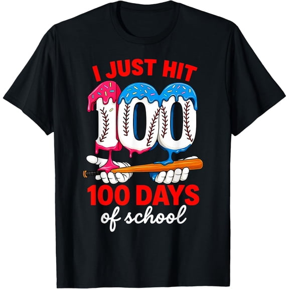 I Just Hit 100 Days of School Softball Happy 100 Days Adult T-shirt