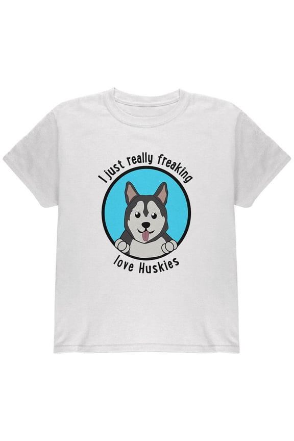 I Just Love Huskies Dog Youth T Shirt White YSM