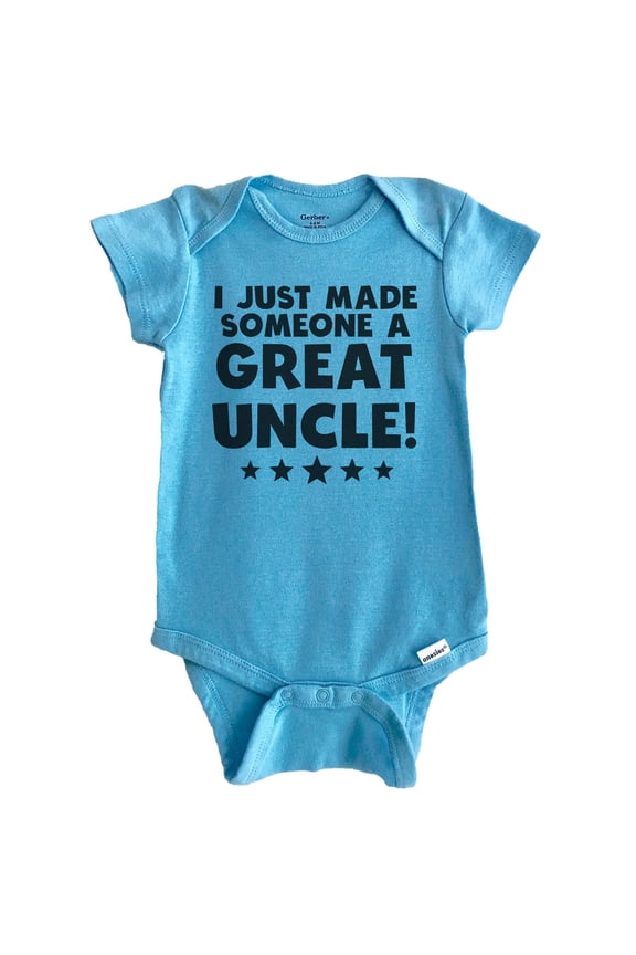 I Just Made Someone A Great Uncle Niece Nephew Baby Bodysuit (Blue)