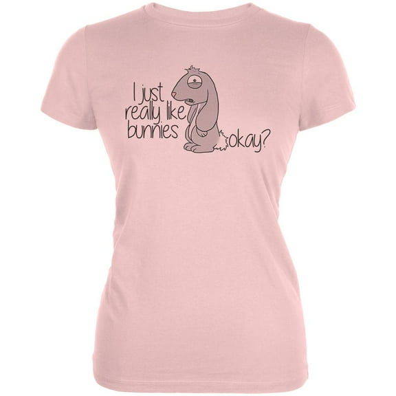 I Just Really Like Bunnies Okay? Juniors Soft T Shirt Blush Pink X-LG