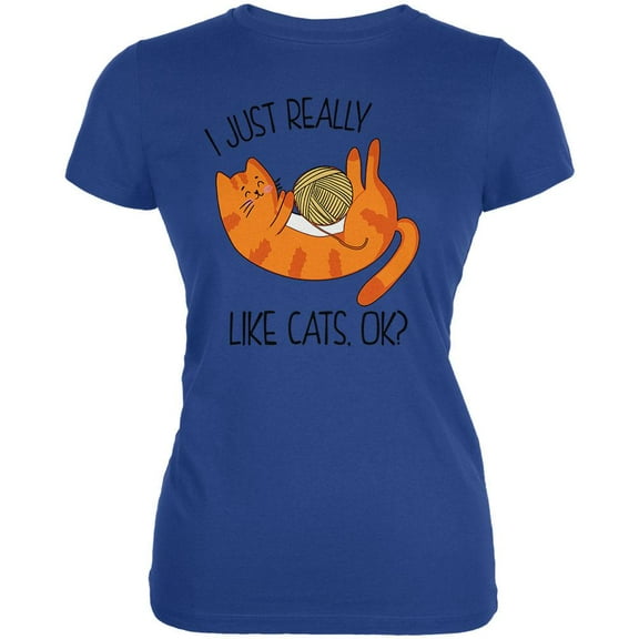 I Just Really Like Cats Ok Cute Juniors Soft T Shirt Royal 2XL