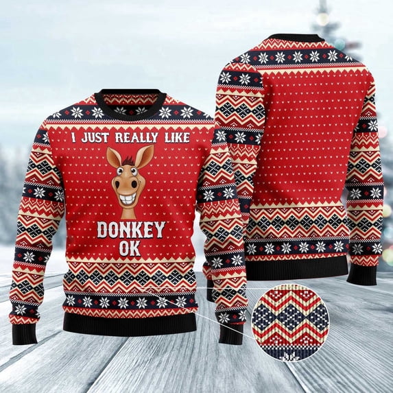 I Just Really Like Donkey Ok Ugly Christmas Sweater, Christmas Sweater, Ugly Sweater, Funny Xmas Sweaters