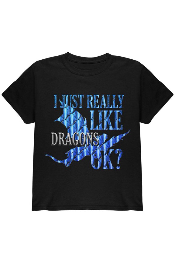 I Just Really Like Dragons Ok Scales Youth T Shirt Black YSM