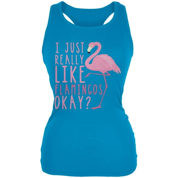 I Just Really Like Flamingos Juniors Soft Tank Top Turquoise SM