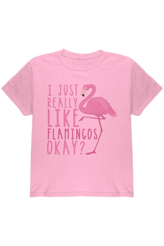 I Just Really Like Flamingos Youth T Shirt Light Pink YMD