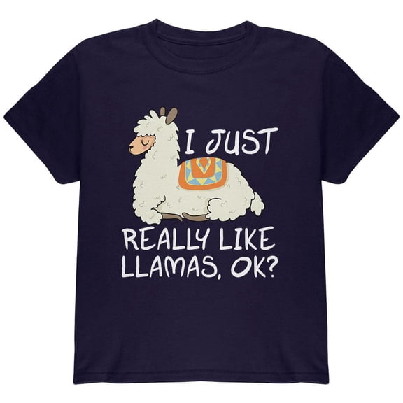 I Just Really Like Llamas Ok Cute Youth T Shirt Navy YLG