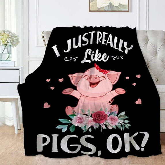 I Just Really Like Pigs Ok ? Soft Blanket Bedding Sherpa Blanket Warm Fluffy Blankets for Bedroom Living Room Sofa Couch Camping Gift Adult (80"X60")