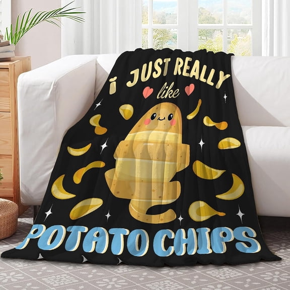 I Just Really Like Potato Chips Blanket Food Potato Blanket Soft Comfy Flannel Blankets Plush Cozy Throw Blanket for Couch Picnic Travel Outdoor Indoor Unisex 60x50in for Teenager