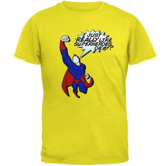 I Just Really Like Superheroes Okay? Mens T Shirt Bright Yellow LG