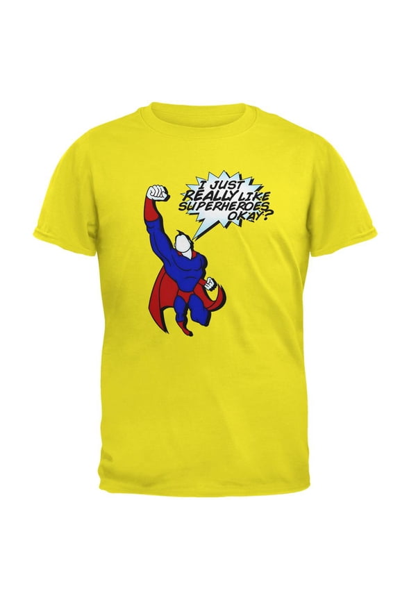 I Just Really Like Superheroes Okay? Mens T Shirt Bright Yellow SM