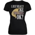 thumbnail image 1 of I Just Really Like Unicorns Ok Faux Glitter Juniors Soft T Shirt Black MD, 1 of 1