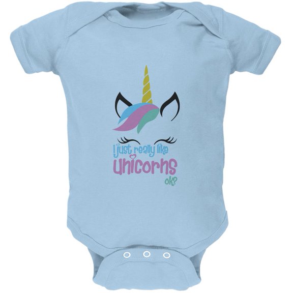I Just Really Like Unicorns ok? Soft Baby One Piece Light Blue 12-18 M