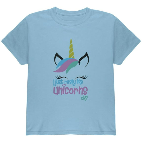 I Just Really Like Unicorns ok? Youth T Shirt Light Blue YXL