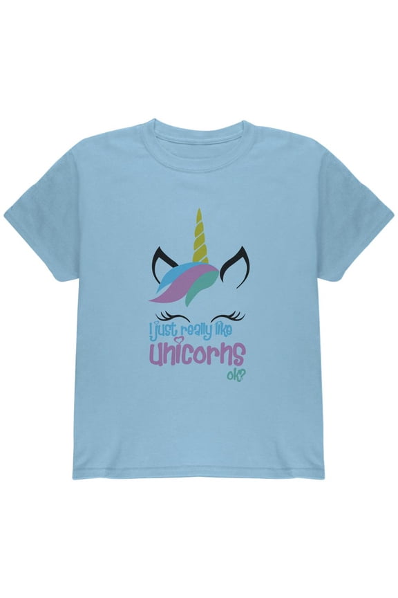 I Just Really Like Unicorns ok? Youth T Shirt Light Blue YXL