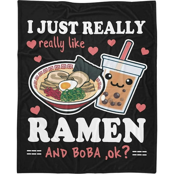 I Just Really Really Like Ramen Boba Ok Blanket Fleece Lightweight Throws Gift for Birthday Christmas Soft Flannel Blankets for All Season Bed Sofa-50"x60"