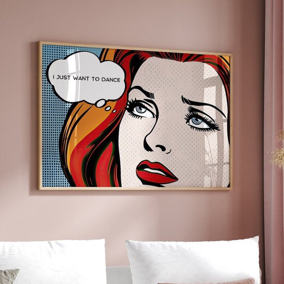 I Just Want To Dance Pop Art Dorm Decor, Lichtenstein Style Art Print, Maximalist Wall Art, Girly Wall Art Wall Art, Modern Wall Decor, 24x36 UNFRAMED
