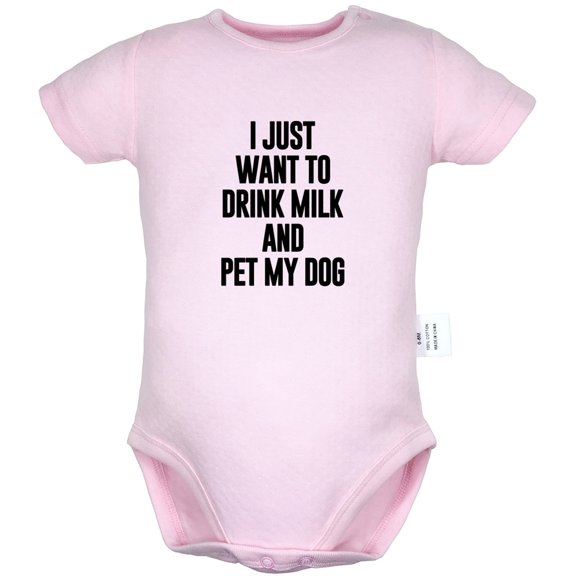 I Just Want to Drink Milk and Pet My Dog Funny Rompers For Babies, Newborn Baby Unisex Bodysuits, Infant Jumpsuits, Toddler 0-24 Months Kids One-Piece Oufits (Pink, 12-18 Months)