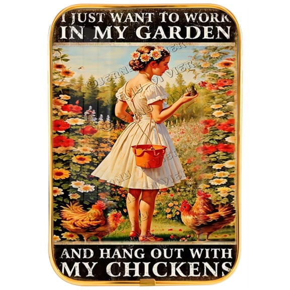 I Just Want To Work In My Garden and Hang Out With My Chickens Decor 12"x8" Crystal Porcelain Painting Wall Decor Modern Artwork Painting Golden Framed Ready to Hang