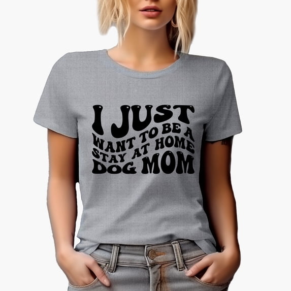 I Just Want to Be a Stay at Home Dog Mom Quote, Groovy Retro Wavy Text Merch Gift, Heather Grey T-Shirt, Small