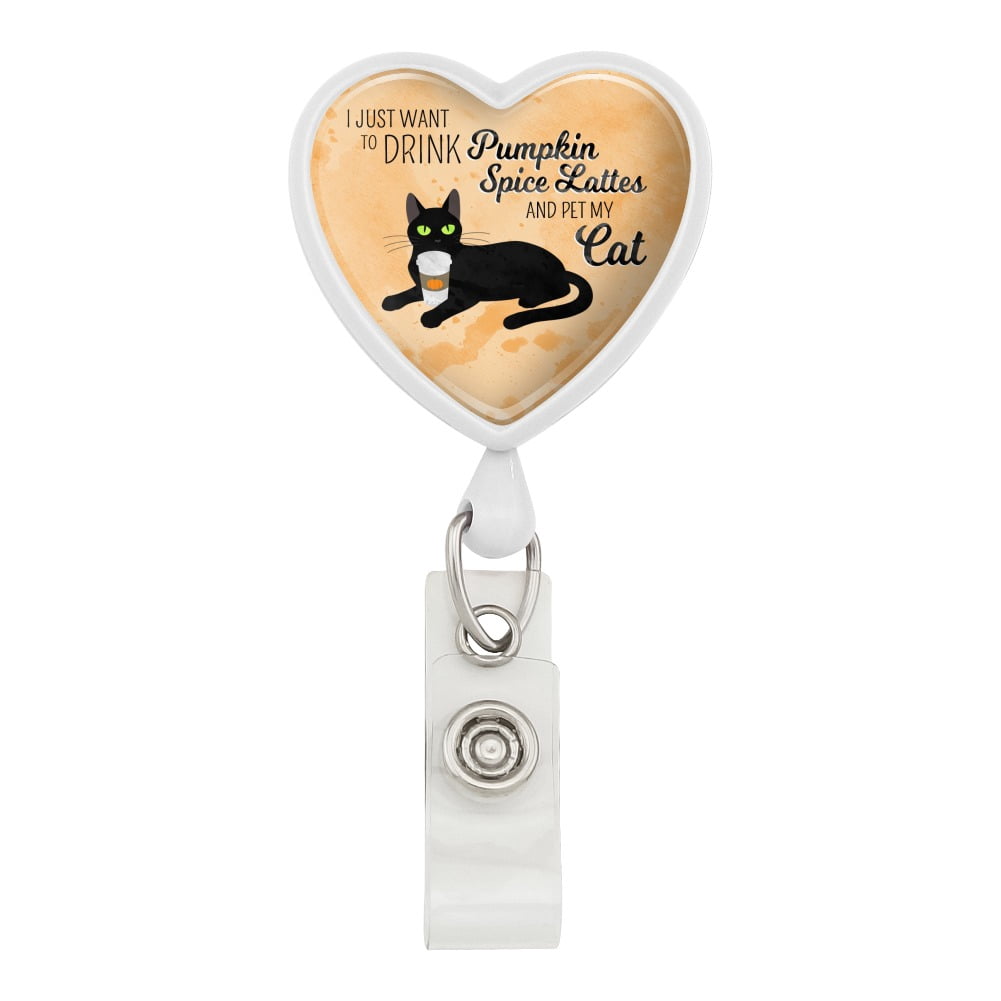 Cat On A Pumpkin Embroidered Badge Reel - Retractable ID Holder With Clip Choice, Made In USA