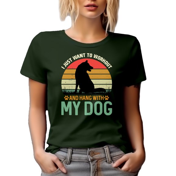 I Just Want to Workout and Hang with My Dog, Fitness Lover Fur Parent, Military Green T-Shirt, 2XL